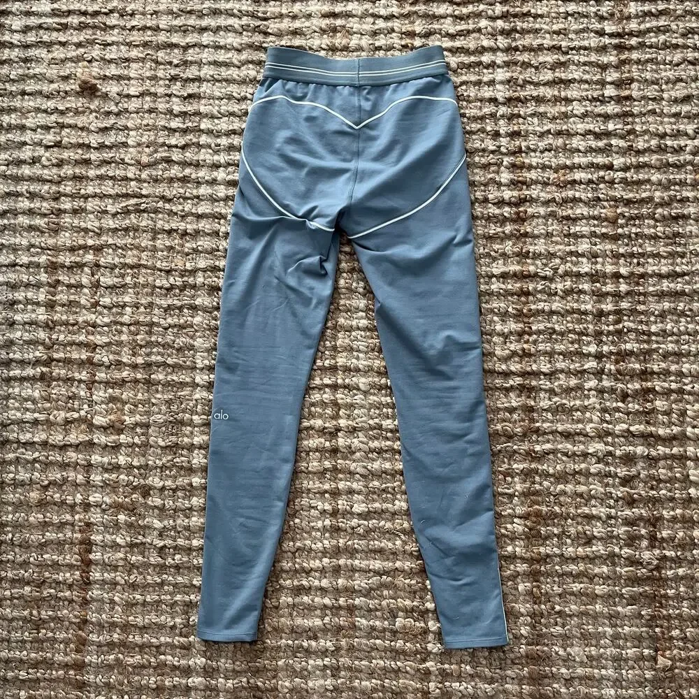 Alo Yoga Airbrush Heart Throb Leggings Gray White High Waist Full Length Size S
